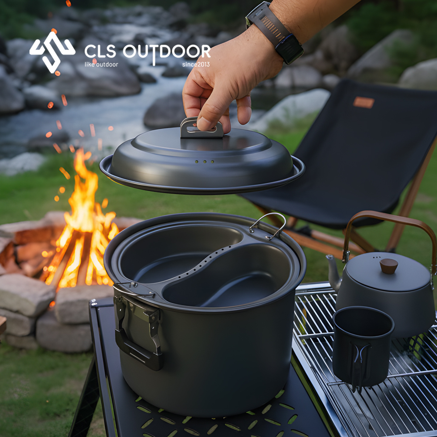Camping Cooking Set Large - Ensemble de casseroles à vapeur et