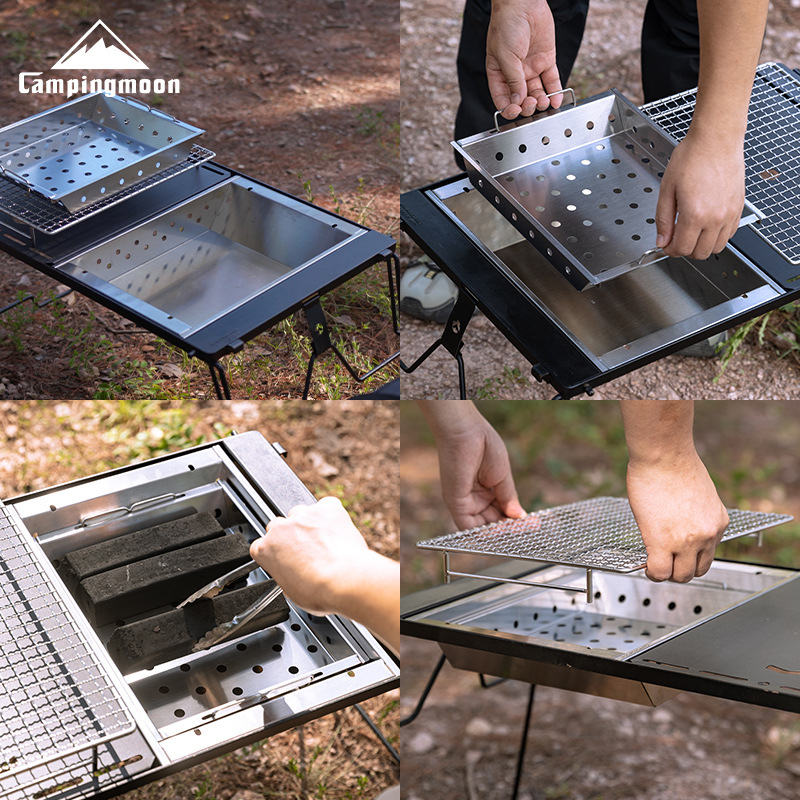Camping Cooking Table With Windshield - CAMPINGMOON UG-1 IGT Barbecue en carbone