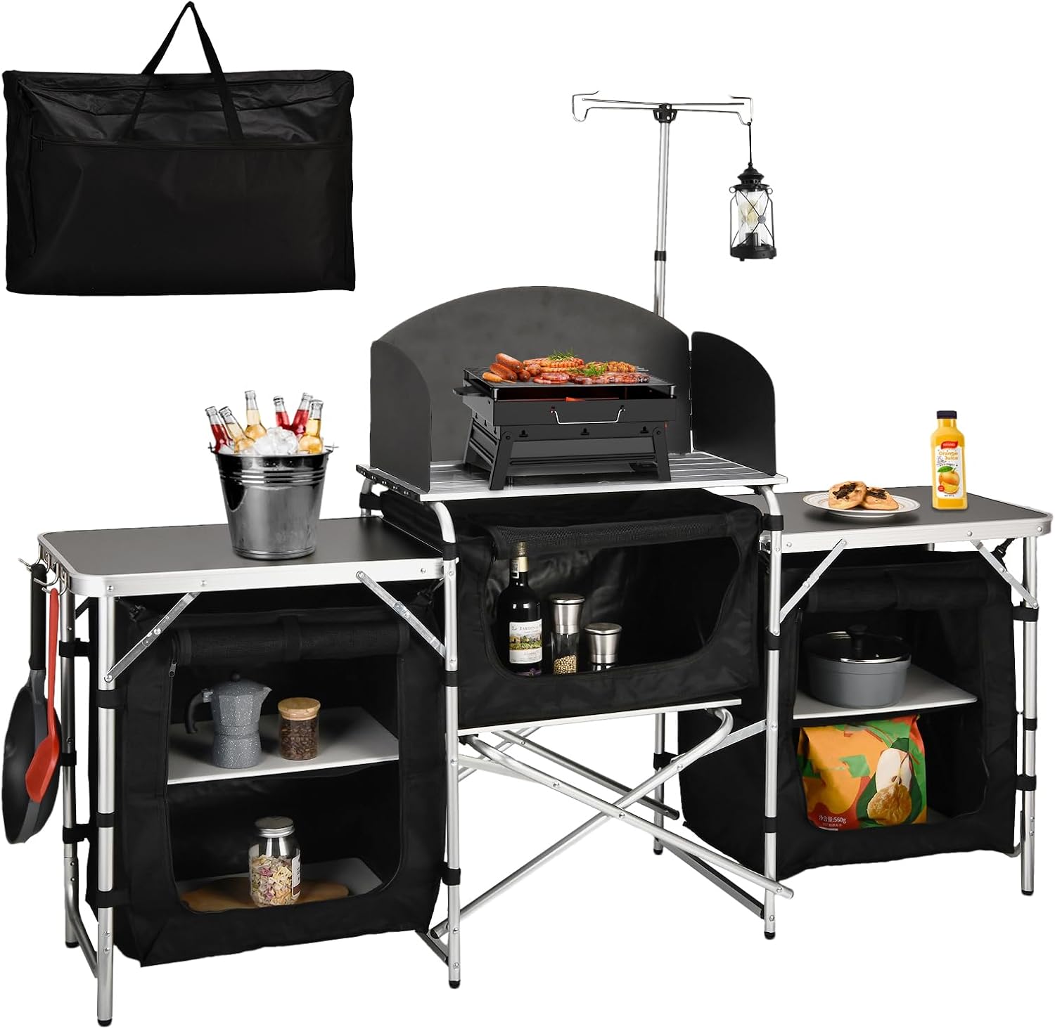 Camping Cooking Table With Windshield - Table de cuisine pliante en aluminium