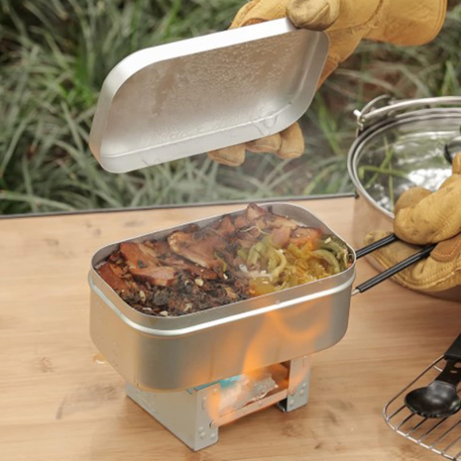 Camping Cooking Utensils Kit - Poignée de boîte à Bento pliable,