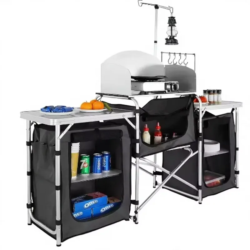 Camping Cooking Table With Windshield - Meuble de cuisine d'extérieur en aluminium