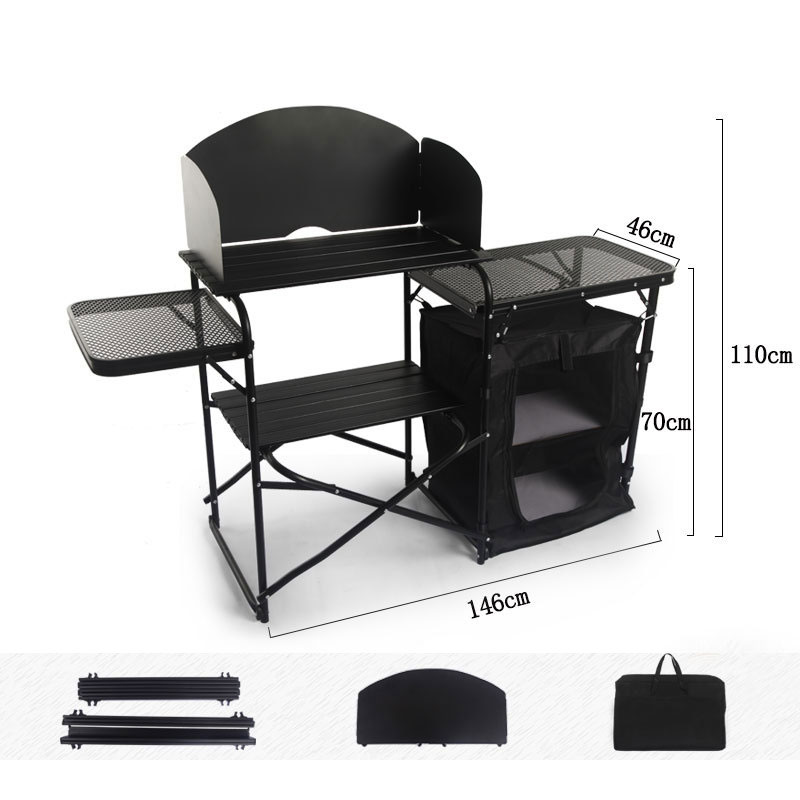 Camping Cooking Table With Windshield - Table de cuisine pliante portable d'extérieur