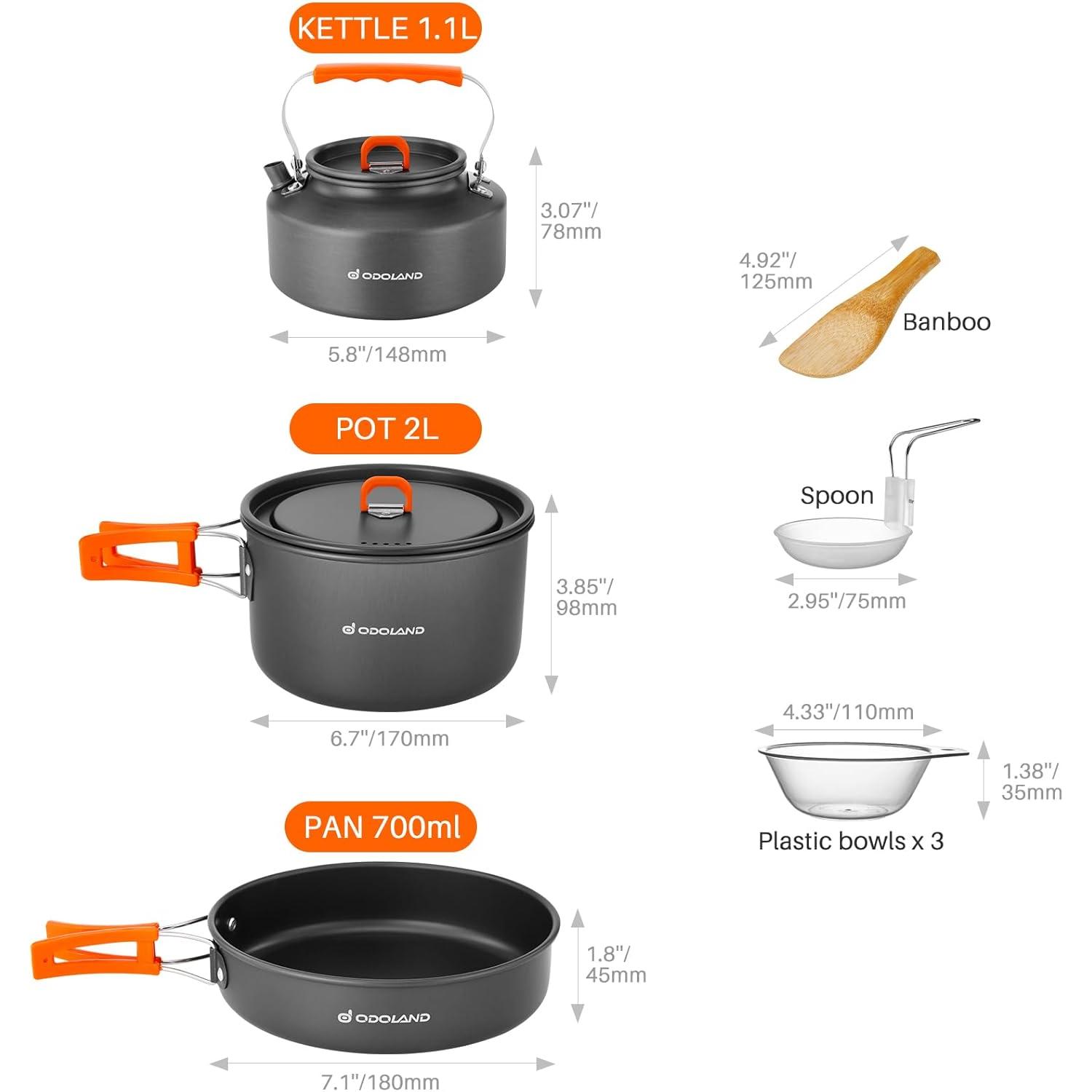 Odoland Ensemble de 10 ustensi - Camping Cooking Set Large avis et prix